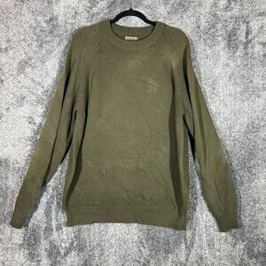 Barbour Sweater Mens XL Green Faded Stained Wool with Cashmere Crewneck Scotland